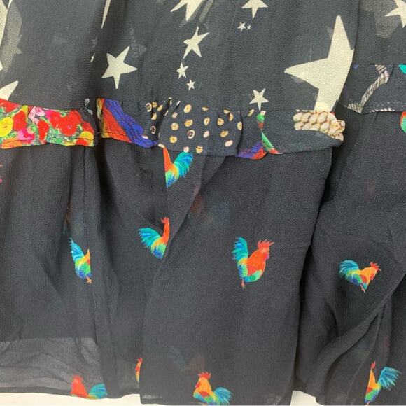 Farm Rio size small mixed stardust maxi dress Celestial Black chickens tiered - Picture 12 of 12